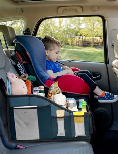 Car Seat Organizer Backseat Car Organizer with 4 Compartments, 4 Cup Holders and 7 Mesh Pockets for Front and Rear Seat, Blue - color: Blue