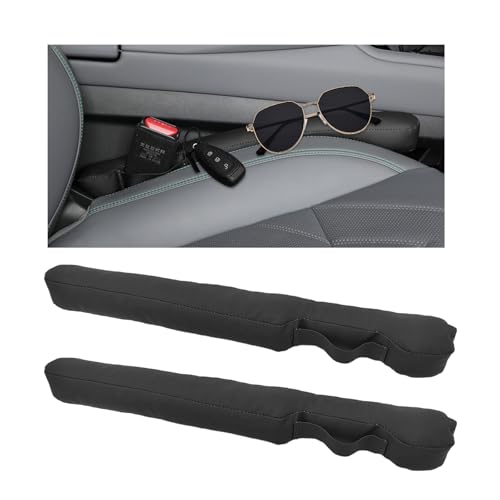 2PCS Leather Car Seat Gap Filler, No-Drop Seat Side Gap Plug Crevice Blocker with Securing Strap, Elastic Filler Block The Gap Between Seats & Console for Truck SUV Sedan (Black) - color: Black