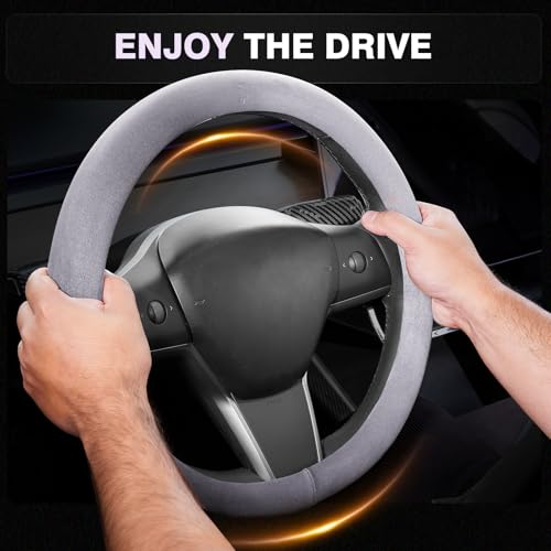 Winter Steering Wheel Cover, Microfiber Suede Car Steering Wheel Covers with Anti-Slip Lining, Breathable Elastic Car Steering Wheel Protector Soft, Universal Standard Size 14-15 inch