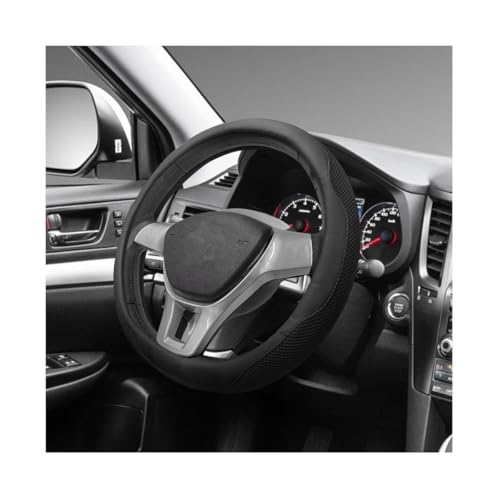 Microfiber Leather Steering Wheel Cover, Breathable Steering Wheel Protector with Anti-Slip Inner Ring, Universal 14.5"-15" Car Wheel Cover Auto Interior Decor for Men Women (Black) - color: Black