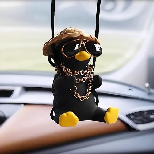 Cool Swinging Duck car Hanging Ornament, Pendant Interior Rearview Mirror Decoration and car Rear View mirrior Hanging Accessories(Black Duck) - color: Black Duck