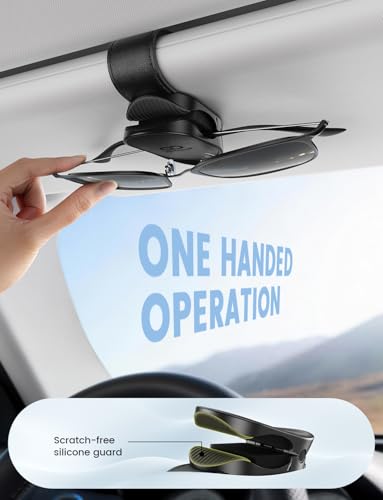 Lamicall Sunglass Holder for Car Visor - [1s One-Hand Access] [Never Fall Secure] Car Sunglass Holder, Anti-Scratch Glasses Visor Clip for All Cars, Non-Slip Car Accessories for Men & Women