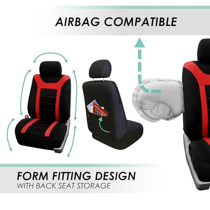 FH Group Car Seat Covers Sports Seat Covers Front Seats Only, Airbag Compatible Red Black Automotive Seat Cover Combo Small Car Seat Cover Design Universal Fit Interior Accessories Cars Trucks SUVs - color: Red