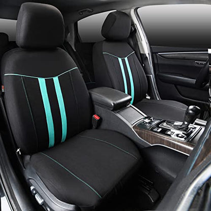 CAR-GRAND Polyester Universal Fit Seat Cover, Black-Mint, Set of 9 Including Headrest Covers, Airbag Compatible, for Cars, Trucks, SUV, Van, Sedan - color: Black-Mint