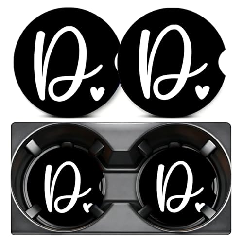 2PCS Letter D Car Cup Holder Coasters,Simple Initial Car Coasters Cars Accessories Interior Decor Universal Neoprene 2.75" Anti-Slip Rubber Mat with Finger Slot,Monogram Gifts for Women, Men, Driver - color: Initial D