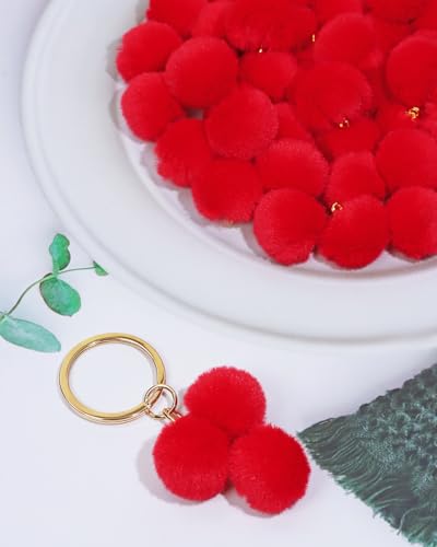 Tupalizy 50PCS Fluffy Pom Poms Charms Soft Fuzzy Faux Fur Puff Ball Pendant for Keychains Bracelets Earrings Jewelry Making Tassels Bags DIY Crafts Party Favors Gifts Accessories - color: Red