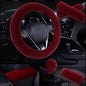 1 Set 6 Pcs Fluffy Car Steering Wheel Cover & Seat Belt Shoulder Pads & Handbrake Cover & Gear Shift Cover Set & Seat Belt Shoulder Pads Faux Wool Universal Fit Car Interior Accessories (Wine Red) - color: Wine Red