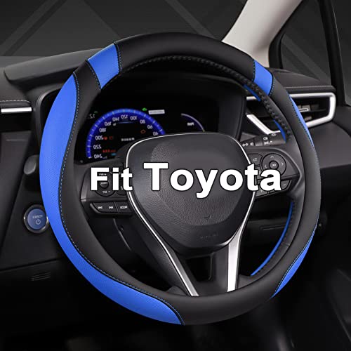 West Llama Customized Auto Car Steering Wheel Cover for Toyota Rav4 Corolla Camry Highlander (Black+Blue) - color: A-Black+Blue, size: Standard Size (14 ½''-15'')