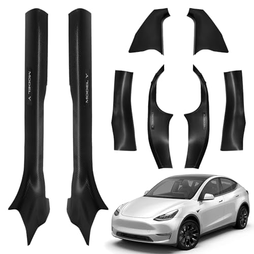 8PCS Door Sill Protector for Tesla Model Y Juniper 2025–26, Door Entry Guard Set for Front & Rear Door Thresholds, Anti-Kick Interior Door Entry Covers (Carbon Fiber (Not fit 2026 Model Y Standard))