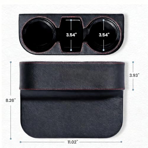 Car Cup Holder, Auto Front Seat Cup Holder, PU Leather Cover Cup Drink Holder, Car Seat Gap Filler Organizer, Side Cup Holder for Car Coin Bucket, Cell Mobile Phone Holder, Black