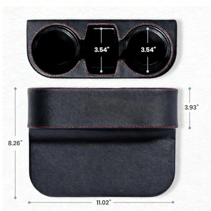Car Cup Holder, Auto Front Seat Cup Holder, PU Leather Cover Cup Drink Holder, Car Seat Gap Filler Organizer, Side Cup Holder for Car Coin Bucket, Cell Mobile Phone Holder, Black