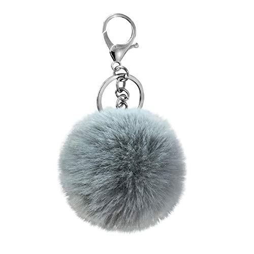 Cute Faux Rabbit Fur Ball Pom Pom Keychain Car Key Ring Handbag Tote Bag Pendant Purse Charm - color: Gray