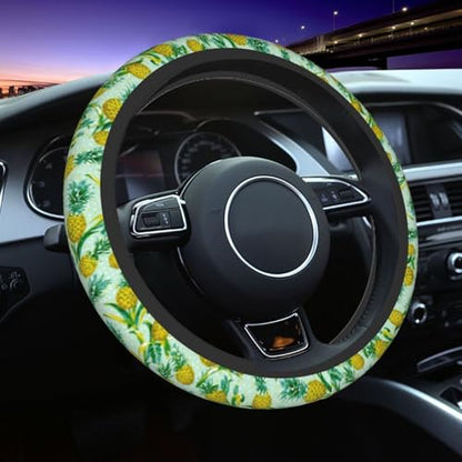 Pineapple Steering Wheel Cover Elastic Non-Slip Car Steering Wheel Covers with Seat Belt Shoulder Pad for Women Men - color: Pineapple