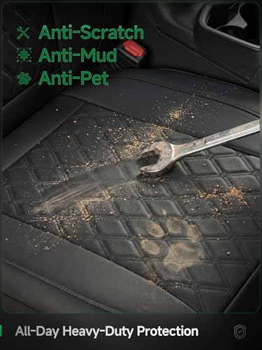 GIANT PANDA 2PCS Front Car Seat Cover for 2009-2026 Ford F150,2017-2026 F250 F350 Super Duty Crew Cab SuperCrew SuperCab Pickup Trucks, Faux Leather(Black) - color: Black-Luxury Edition