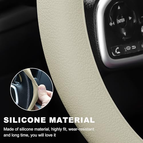 DXNQ Car Steering Wheel Cover, 13 to 14.17 inches Anti-Slip Silicone Steering Wheel Protector, Soft Flexible Shock-Absorbent Steering Wheel Protective Cover for Most Car Models (Beige) - color: Beige