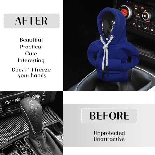 vvag Gear Shift Hoodie, Hoodie Car Gear Shift Cover, Car Shift Knob Hoodie, Automotive Interior Accessories, Universal Fit Knob Cover Gift (Red+Blue) - color: Red+Blue