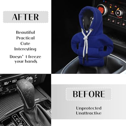vvag Gear Shift Hoodie, Hoodie Car Gear Shift Cover, Car Shift Knob Hoodie, Automotive Interior Accessories, Universal Fit Knob Cover Gift (Red+Blue) - color: Red+Blue