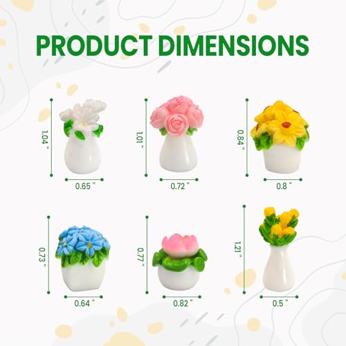 CusDusk 6 Pack Small Vase Car Dashboard Decorations, Mini Resin Cute Flowers Vehicles Rear View Mirror Ornaments, Automotive Interior Accessories for Women Men