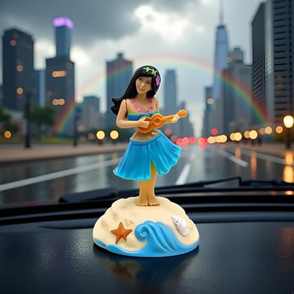 Blue Solar Powered Dancing Figures Decoration -Hawaii Shaking Head Ornaments Hula Girl -Car Dashboard Interior Decoration Desktop Ornaments,Solar Power Kits Learning and Education