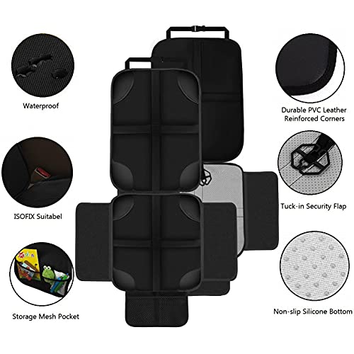 Car Seat Protector for Kids 2 Pack with Non-Slip Function and Seat Side Wings Made of Anti-Stain and Water Proof Durable Oxford and PVC Material Suitable for Most Vehicles