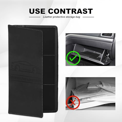 Leather Premium Car Registration & Insurance Card Holder, Vehicle Glove Box Wallet Case, for Documents, Cards, License (Black)