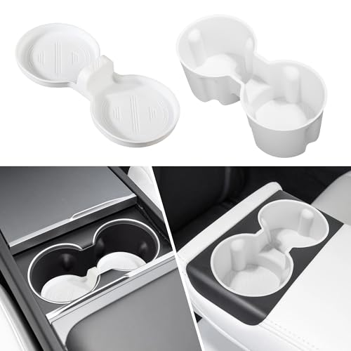 frani Cup Holder Set (2-Piece) Compatible with Tesla Model 3 2021-2026 & Highland Refresh - Premium Silicone Inserts for Center Console & Rear Seats White - color: White, style: Model 3 Highland 2024-2026