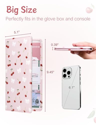 Mymazn Car Registration and Insurance Holder, PU Leather Glove Box Car Organizer with Magnetic Closure for Driver's License & Essential Documents (Pink Cherry) - color: Pink Cherry