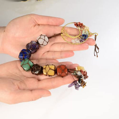 2 Pieces of 7 Chakras Healing Crystals and Tree of Life Wall Hanger Tumbled Gemstones Meditation Hanging Ornament Christmas Tree Memorial Hanging Pendant (Style 2) - color: A-style 20