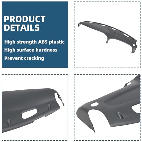ECOTRIC Dash Cover Overlay Compatible with 1998-2001 Dodge Ram 1500, 1998-2002 Dodge Ram 2500 Base/Dodge Ram 3500 Base Trucks Gray Dashboard Dash Cap Pad Bezel Molded Protector - size: Dashboard Cover