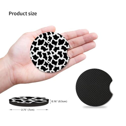 Cute Cow Print Animal Themed Black and White Cup Holders,2 Pack Universal Neoprene Car Coasters Set for Women/Men,Drink Cup Car Holder Coasters with A Finger Notch - color: Cow Print Animal Themed Black and White