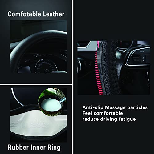 Leather Steering Wheel Cover for Ford F150 F250 F350, 15.5-16 inches Car Steering Wheel Cover with Anti-Slip Massage Particle (Black) - color: Black