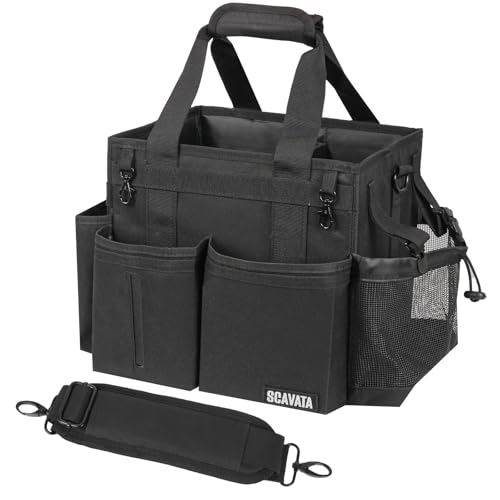 Compact Wearable Cleaning Caddy, Small Supplies Organizer with Handle & Shoulder Straps for Housekeepers, Under Sink & Car Cleaning Tool Organizer Bag (Black)