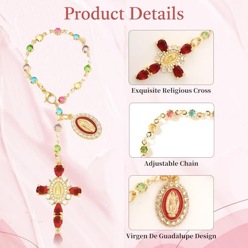 Virgen De Guadalupe Car Charm - Steering Wheel Accessory & Rearview Mirror Hanging, Cross Pendant Automotive Protection Decor - color: Gold-red