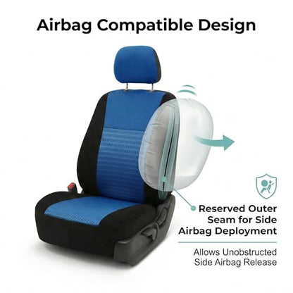 FH Group Car Seat Covers Trendy Elegance Blue Full Set Automotive Seat Covers, Airbag and Split Rear Combo Non-Slip Dash Grip Pad Universal Fit Interior Accessories Cars Trucks SUV Car Accessories