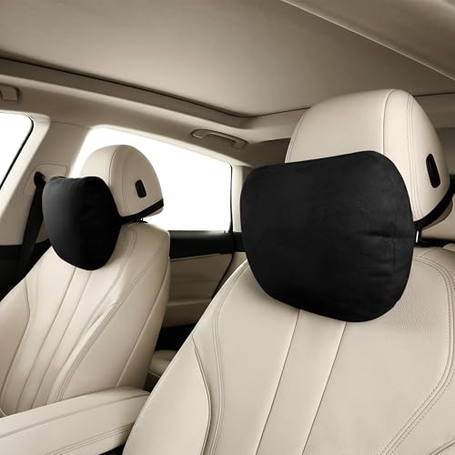 2pcs Car Neck Pillow for headrests,Support Drive Seats Head Cushion Pillows,Superfiber Suede,Plant-Based Polyester,Thickness & Height Adjustable,11.8x7.5,Inner Liner fillable (Black Color) - color: Black Color, size: Car Neck Pillow (2 Pack)
