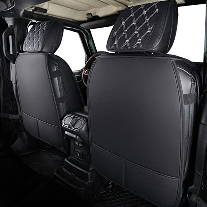 Jeep Wrangler JK JL 4-Door Seat Covers Full Set Custom Fit 2007-2026 Unlimited X Rubicon 392 Sahara Willys Sport High Altitude 4X4 Truck Pickup Waterproof Faux Leather (Full Set/Black-W) - color: Full Set/BLACK-White