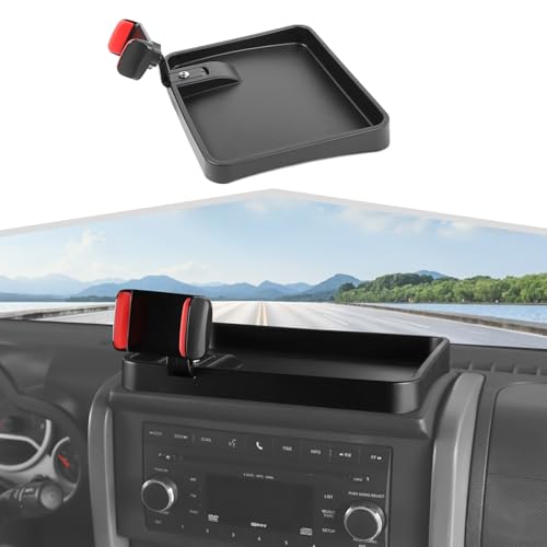 for Jeep JK JKU Cell Phone Holder Dash Mount Center Console Tray Storage Box Dashboard Organizer for 2007-2010 Jeep Wrangler JK JKU, Black+Red