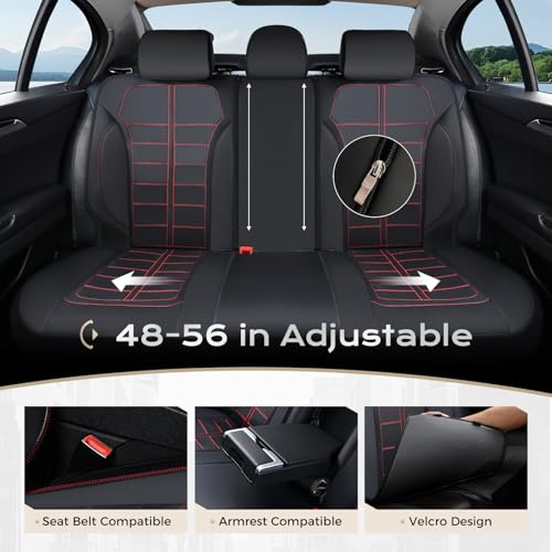 Coverado Full Set Leather Car Seat Covers, Crafted with Full Leather Construction and Carbon Fibre Weave Universal Fit for Most Cars SUV Trucks(Redline - color: RedLine, size: FullSet