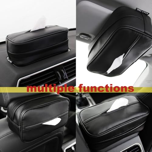 Car Tissue Holder, Travel Napkin Dispenser - PU Leather Fits Most Cars, SUVs, Trucks, and Vans
