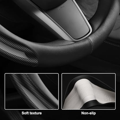Nappa Leather car Steering Wheel Cover,Carbon Fiber Sports car Interior Non-Slip Ultrathin 15 inches Universal (Black) - color: BLACK