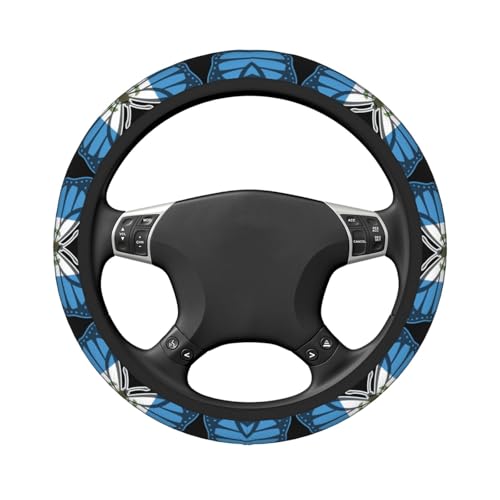 Butterfly Guatemala Flag Breathable Neoprene Steering Wheel Cover - Anti-Slip Floral Design Universal Fit for Cars/Trucks/Suvs (14.5"-15" Inch) - color: Butterfly Guatemala Flag