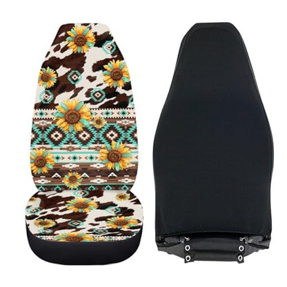 Howilath Aztec Tribal Sunflower Car Seat Cover Set of 2 Interior Accessories Washable Anti-Slip Auto Front Bucket Seat Covers All Seasons Use - color: Aztec Tribal Sunflower