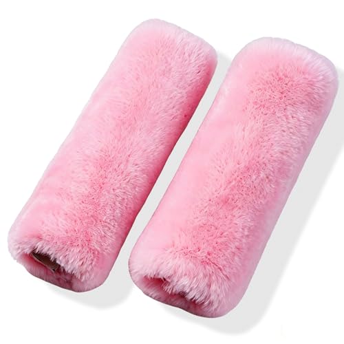 2 Pack Automotive Authentic Sheepskin Car Seat Belt Pads, Soft Shoulder Pad, Neck Cushion Protector, Genuine Natural Merino Wool (Korean Pink) - color: Korean PInk, size: Shearling Wool