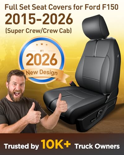 Super Cover® for Ford F150 Seat Covers 2015-2024 2025 2026 Full Set, for F-150 XL/XLT Leather Truck Seat Cover, for F150 Accessories 2016 2017 2018 2019 2020 2021 2022 2023, Only for Bucket Seat