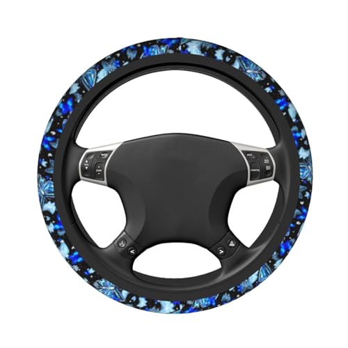 Blue Butterfly Steering Wheel Cover Universal 14.5-15 Inch Car Wheel Protector Anti-Slip Car Steering Wheel Accessories for Women Girls - color: Blue Butterfly