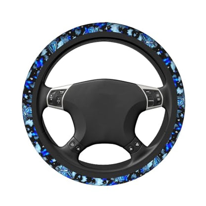 Blue Butterfly Steering Wheel Cover Universal 14.5-15 Inch Car Wheel Protector Anti-Slip Car Steering Wheel Accessories for Women Girls - color: Blue Butterfly
