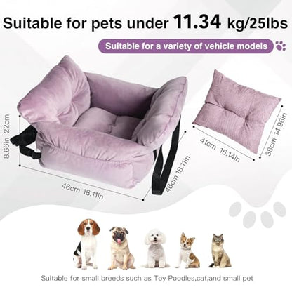 Pet Car Seat for Small Dogs up to 25 lbs with Safety Straps, Storage Pockets, Travel Carrier Bed Booster Seat, Machine Washable (Light Purple) - color: Light Purple