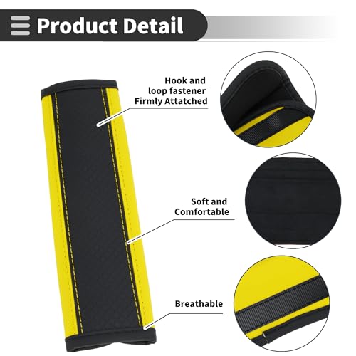 Black Yellow Seat Belt Cover Pad Faux Leather 24cm Seatbelt Strap Cushion Shoulder Padding 2 Pcs - color: Black,Yellow