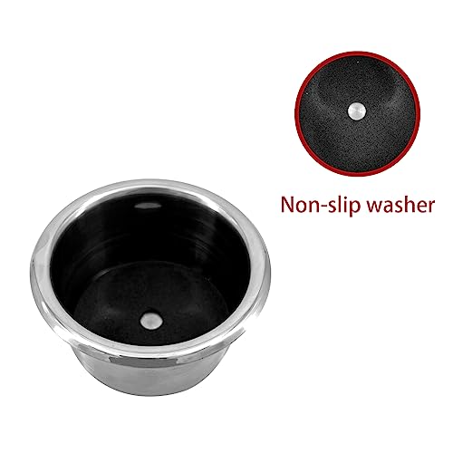 ISURE MARINE 2Pcs 3" Stainless Steel Drop-in Anti-Spill Cup Holder with Non-Slip Washer,Heavy Duty Poker Table Cup Holder Inserts Fits Standard Soda Can for Desk, Boats, RV Cars & Trucks - color: silver