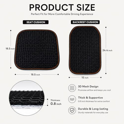 Cooling&Breathable 3D Air Mesh Car Seat Cushion for Summer, Universal Ventilated Comfortable Seat Pad, Suitable for Sedans,Vans,Pickup,Trucks,Suvs (Black-1PcsBackCushion+1PcsSeatPad) - color: Black-1pcsbackcushion+1pcsseatpad